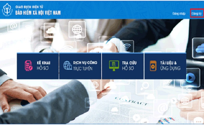 Ở màn hình trang chủ hãy bấm vào đăng ký.